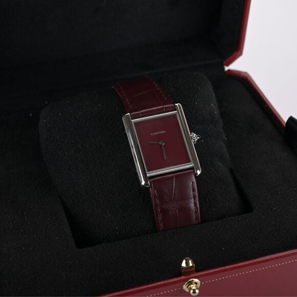 Cartier Tank Must Large WSTA0054 Red Burgundy 26mm Men's Watch Full Set - Picture 3 of 12